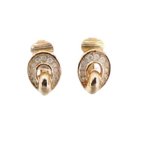 Christian Dior Vintage Gold plated clip earrings 
With rhinestone embellishment - Picture 1 of 3